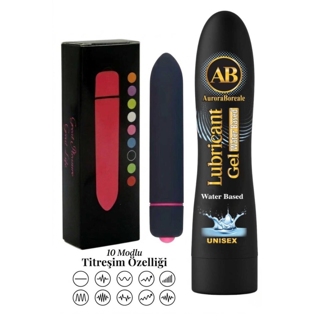 Büyük Boy 125 ML Sade Su Bazlı Kayganlaştırıcı Jel 10 Titreşim Modlu Premium Aksesuar Set