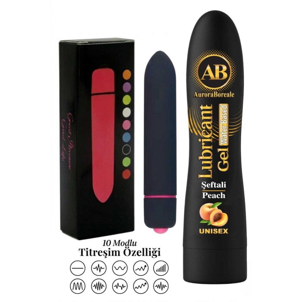 Büyük Boy 125 ML Şeftali Aromalı Kayganlaştırıcı Jel 10 Titreşim Modlu Premium Aksesuar Set