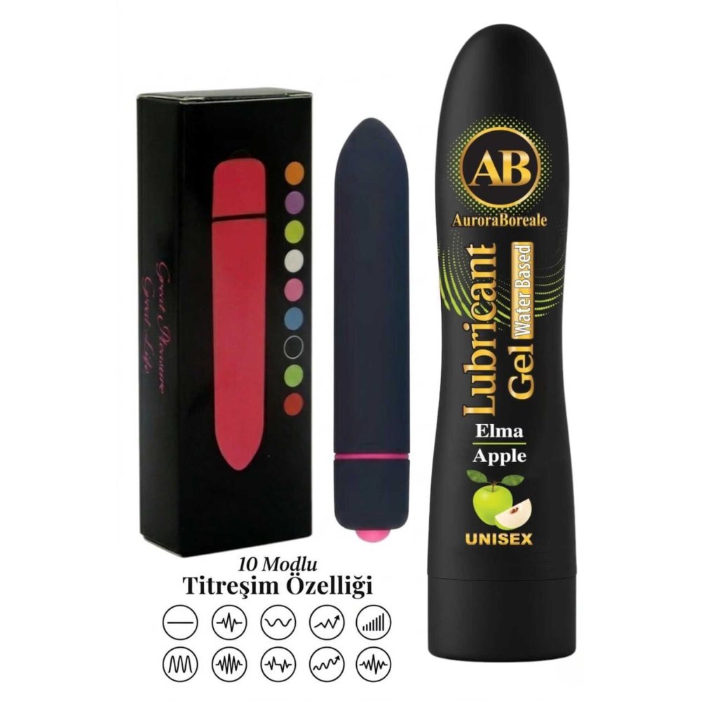 Büyük Boy 125 ML Yeşil Elmalı Kayganlaştırıcı Jel 10 Titreşim Modlu Premium Aksesuar Set