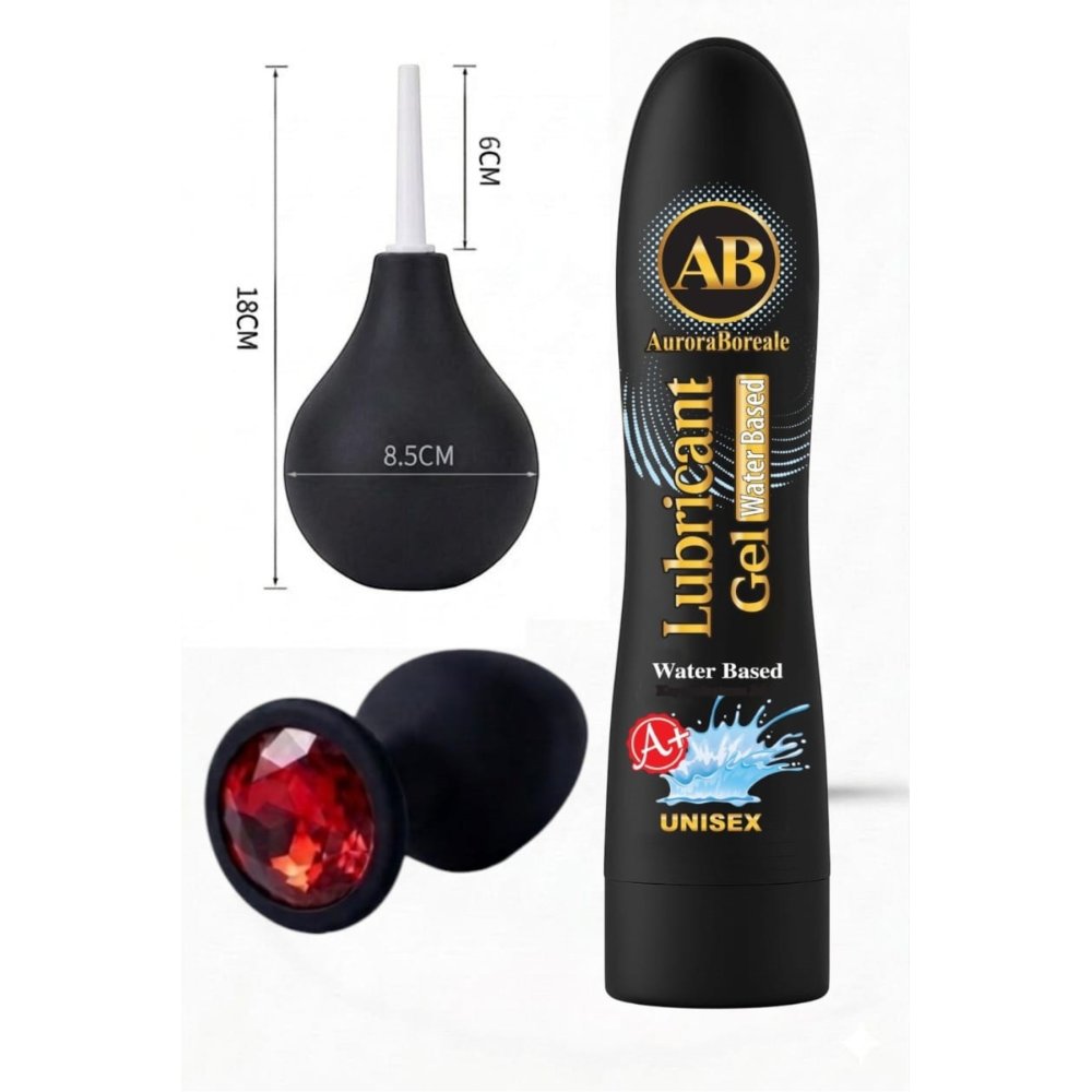 Büyük Boy A+ Plus Sade Kayganlaştırıcı Jel Temizleme Pompası Kırmızı Taşlı Aksesuar 3 lü Set
