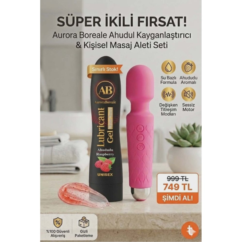 Büyük Boy Ahududulu Kayganlaştırıcı Jel 20 Modlu Şarjlı Titreşimli Aksesuar Set