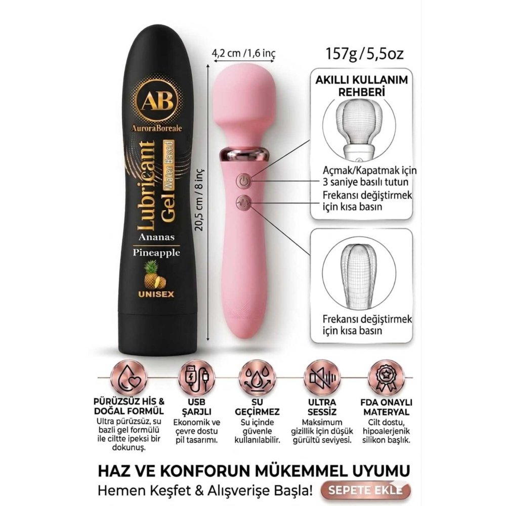 Büyük Boy Ananaslı Kayganlaştırıcı Jel 10 Titreşim Modlu Masaj Aksesuar Set