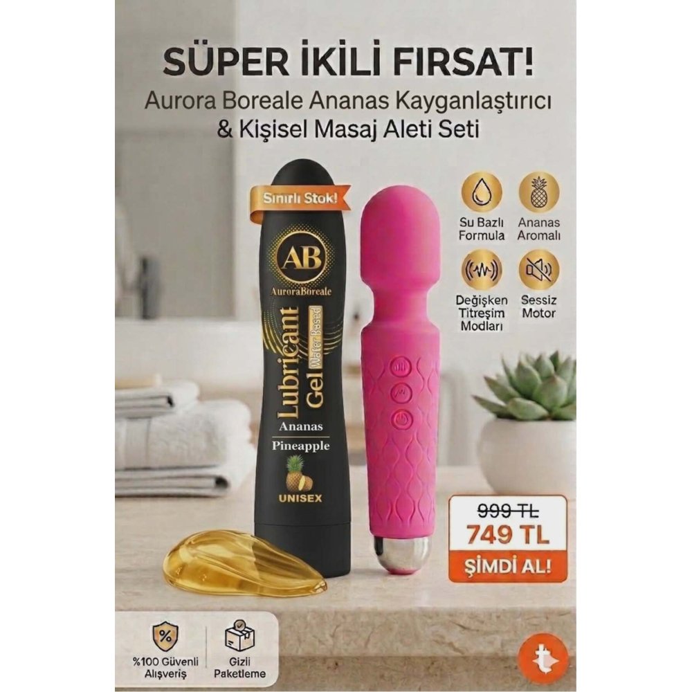 Büyük Boy Ananaslı Kayganlaştırıcı Jel 20 Modlu Şarjlı Titreşimli Aksesuar Set