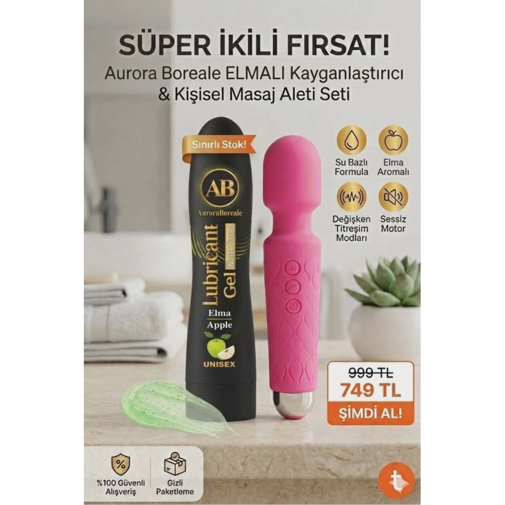 Büyük Boy Elmalı Kayganlaştırıcı Jel 20 Modlu Şarjlı Titreşimli Aksesuar Set