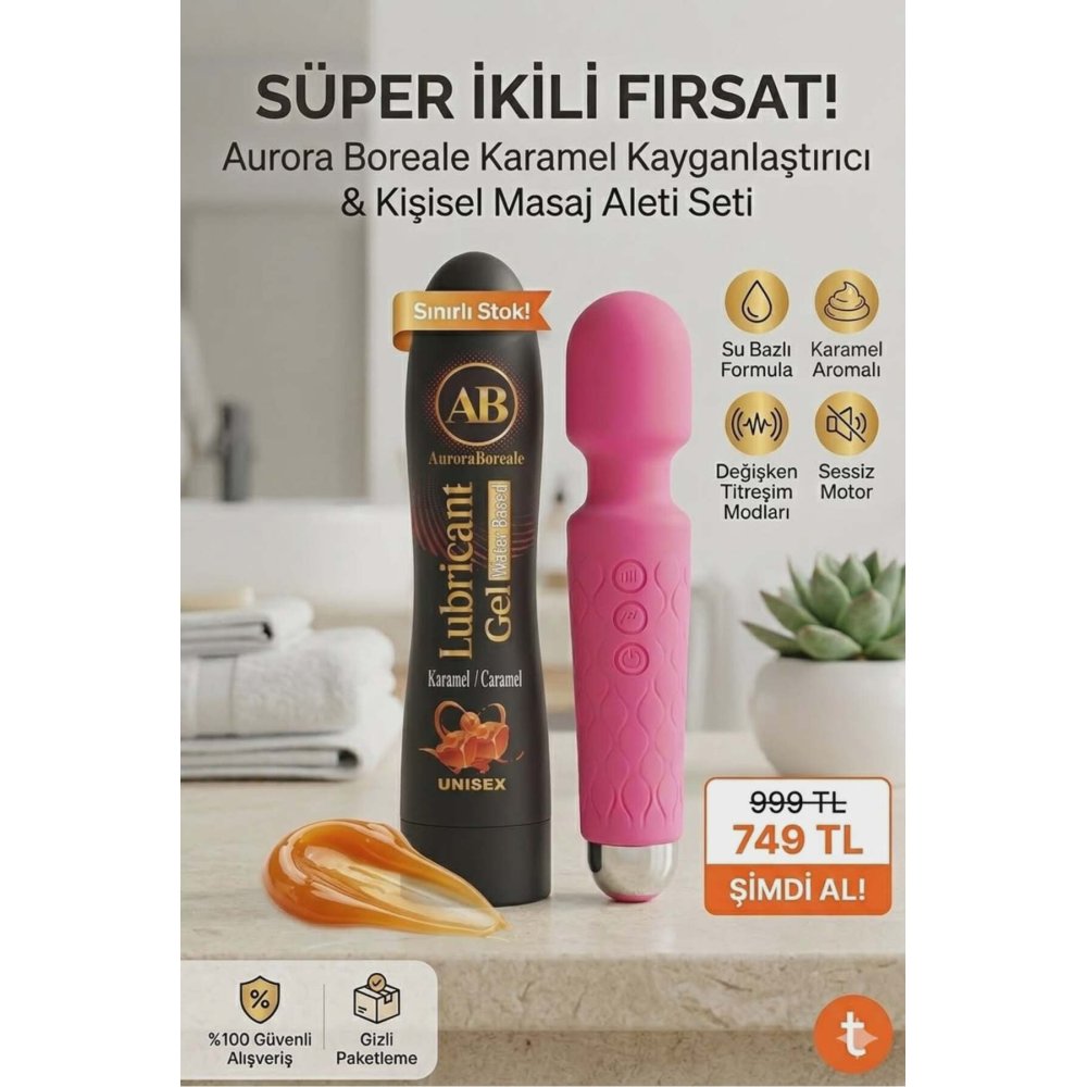 Büyük Boy Karamelli Kayganlaştırıcı Jel 20 Modlu Şarjlı Titreşimli Aksesuar Set
