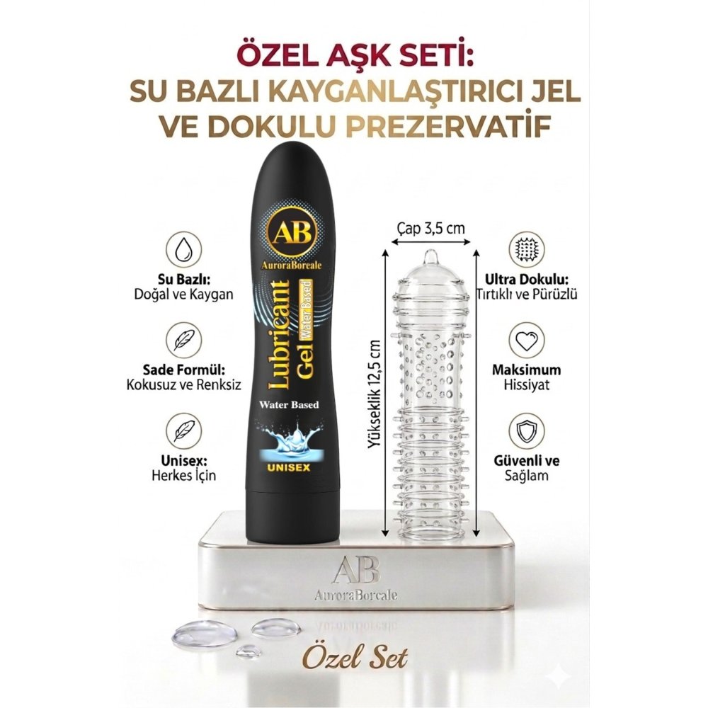Büyük Boy Sade Su Bazlı Kayganlaştırıcı Jel Şeffaf Tırtıklı Prezervatif 2 li Paket Seti