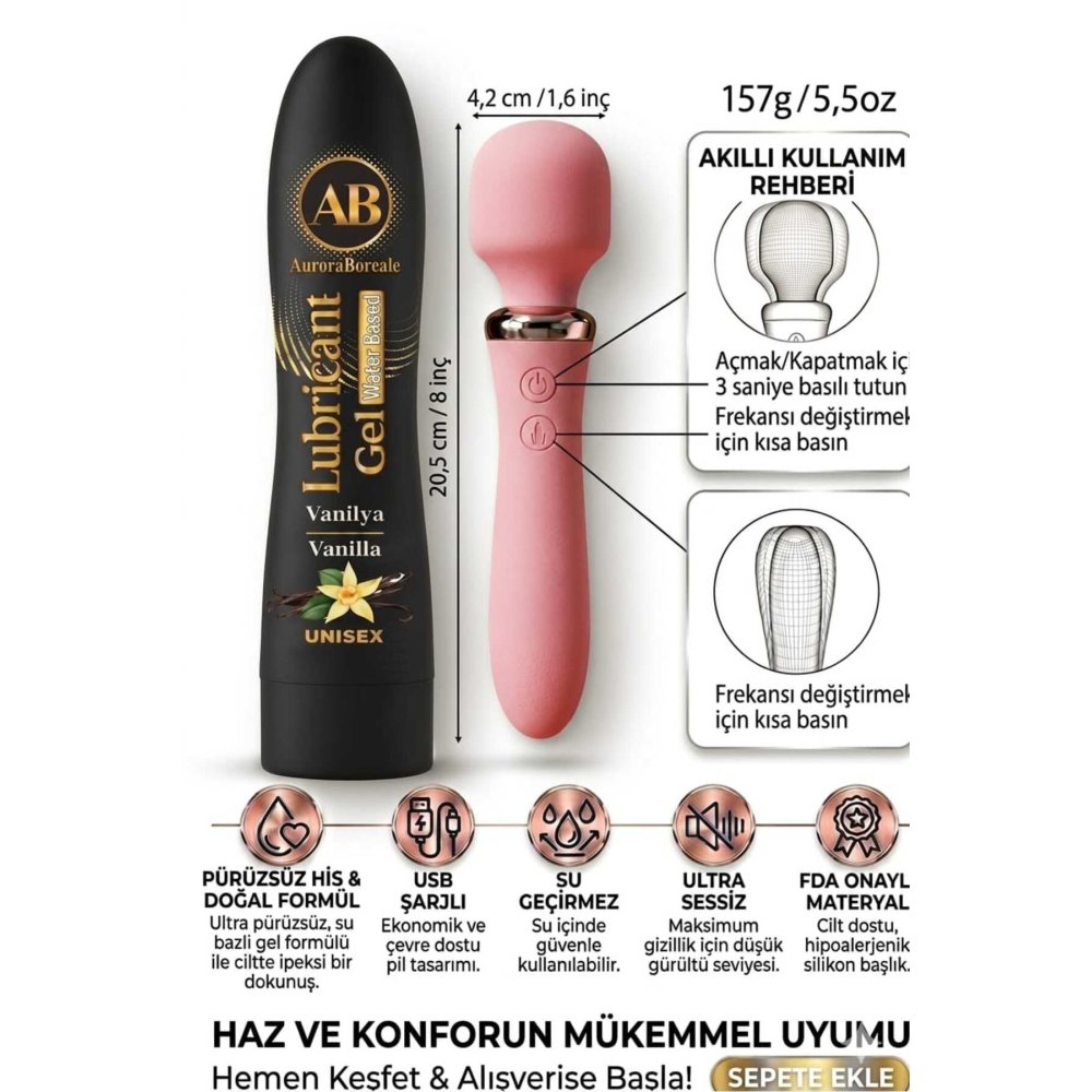 Büyük Boy Vanilyalı Kayganlaştırıcı Jel 10 Titreşim Modlu Masaj Aksesuar Set