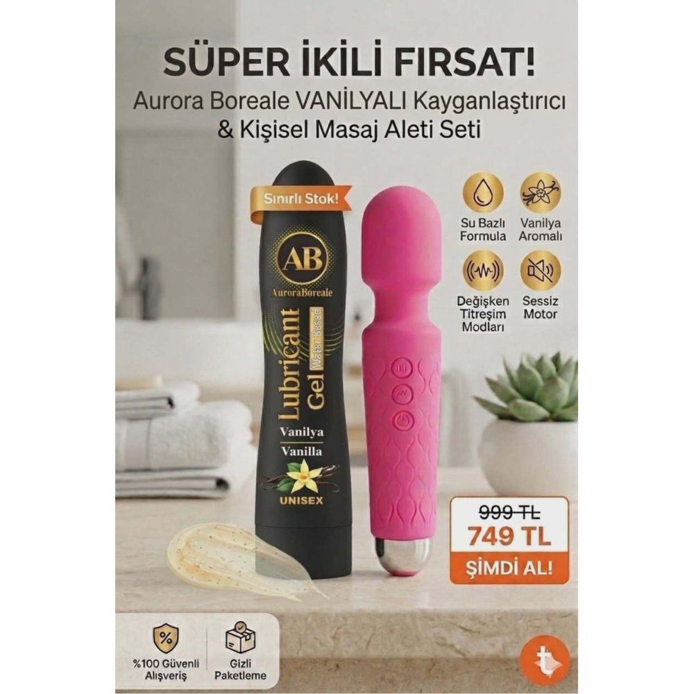 Büyük Boy Vanilyalı Kayganlaştırıcı Jel 20 Modlu Şarjlı Titreşimli Aksesuar Set