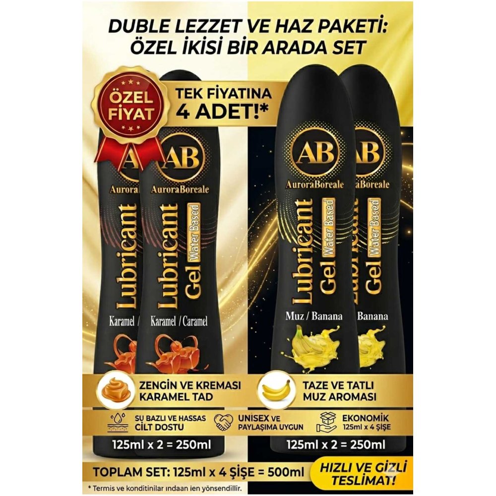 Karamel ve Muz 2 si 1 Arada Kayganlaştırıcı Jel Lubricant Gel 500 ML 4 lü Avantaj Paketi