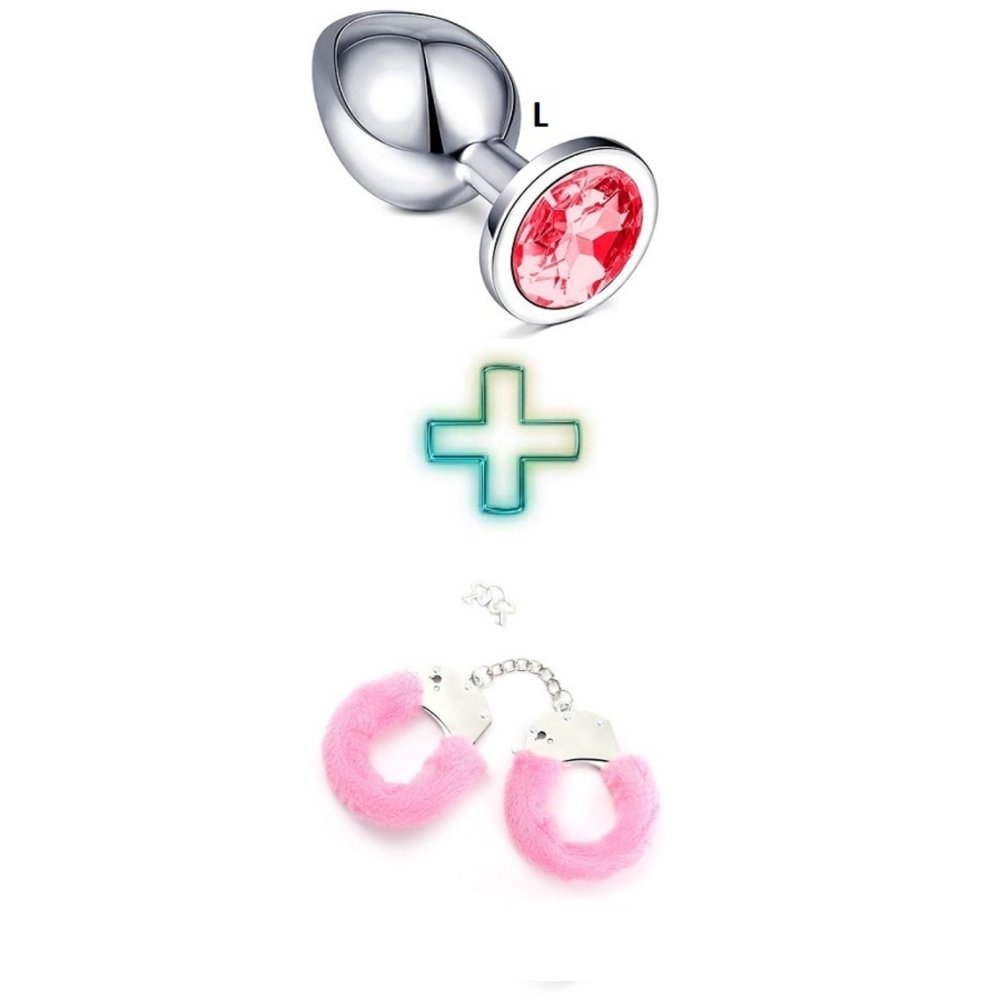 Kırmızı Metal Anal Plug ve Anal Tıkaç Large Modeli Pembe Kelepçe Seti