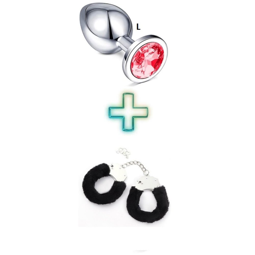 Kırmızı Metal Anal Plug ve Anal Tıkaç Large Modeli Siyah Kelepçe Seti