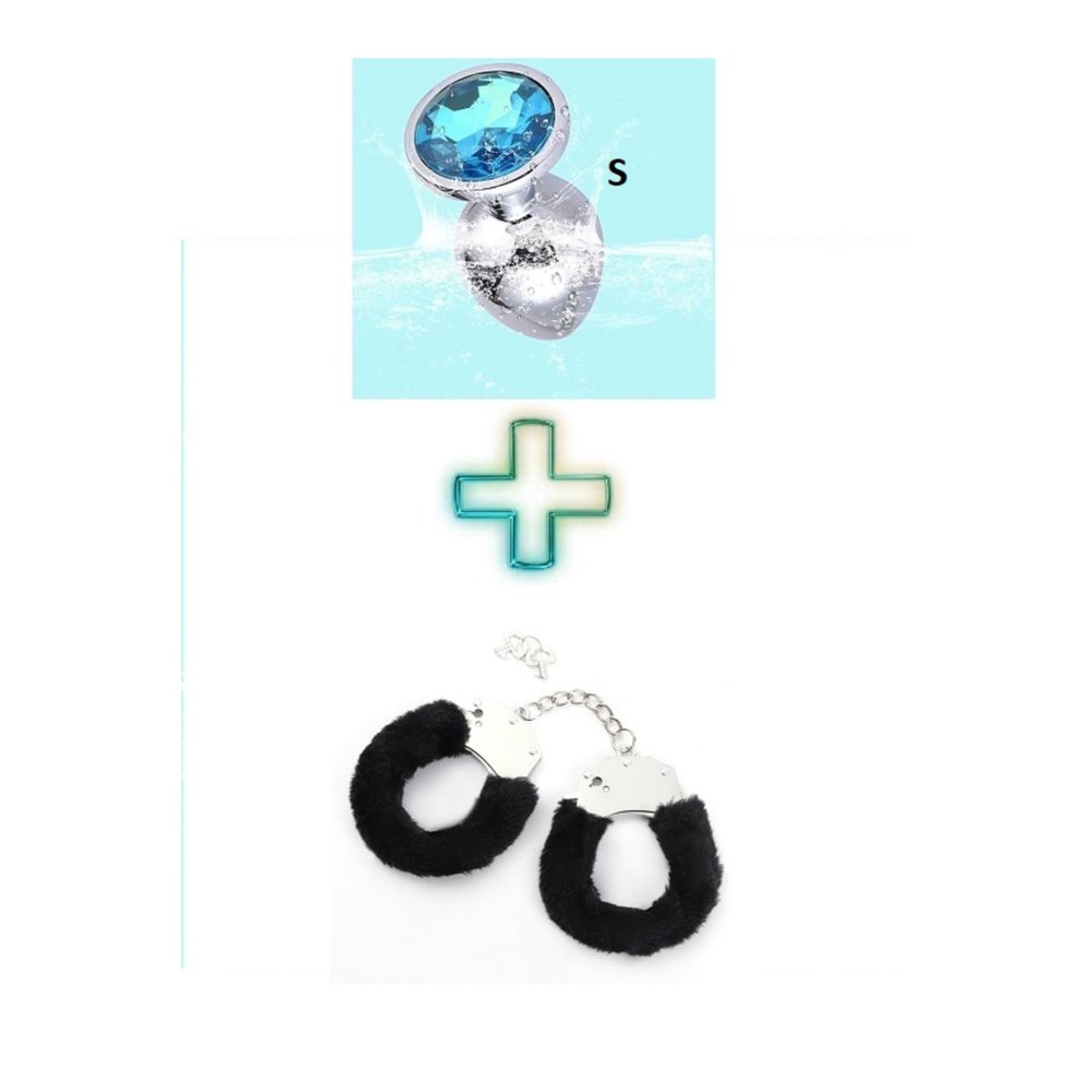 Mavi Metal Anal Plug ve Anal Tıkaç Small Modeli Siyah Kelepçe Seti