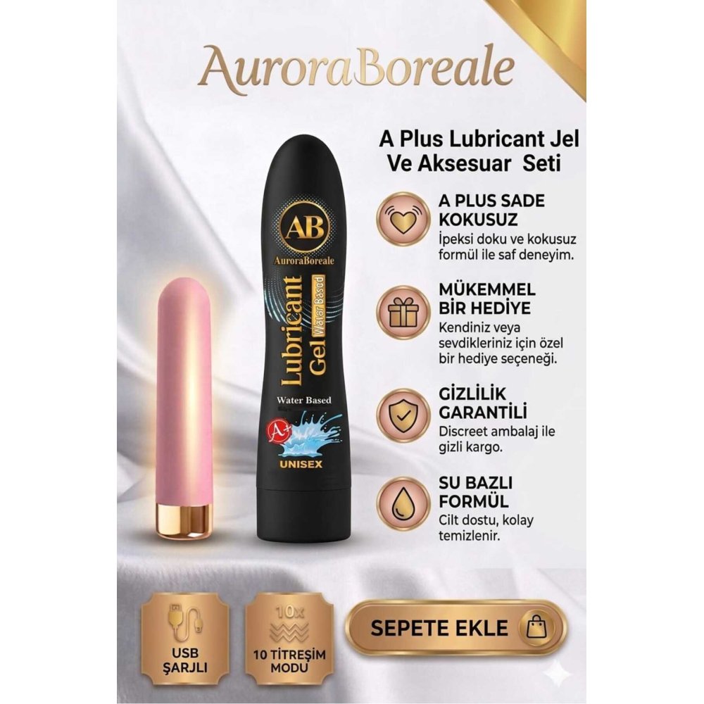 Pembe Renk USB Şarjlı 10 Modlu Vibratör Dildo A+ Plus Sade Su Bazlı Kayganlaştırıcı Jel Set