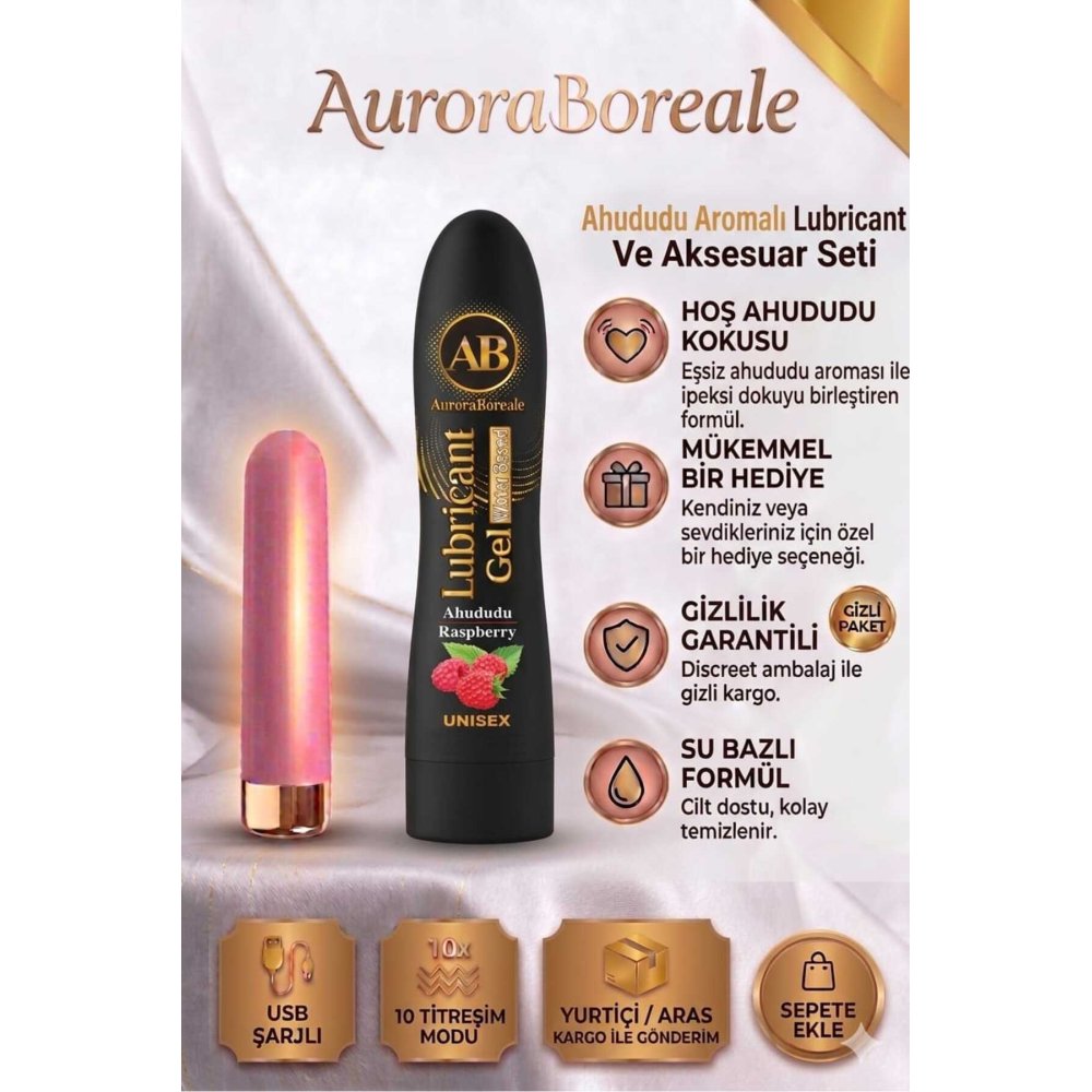 Pembe Renk USB Şarjlı 10 Modlu Vibratör Dildo Premium Ahududulu Kayganlaştırıcı Jel Set