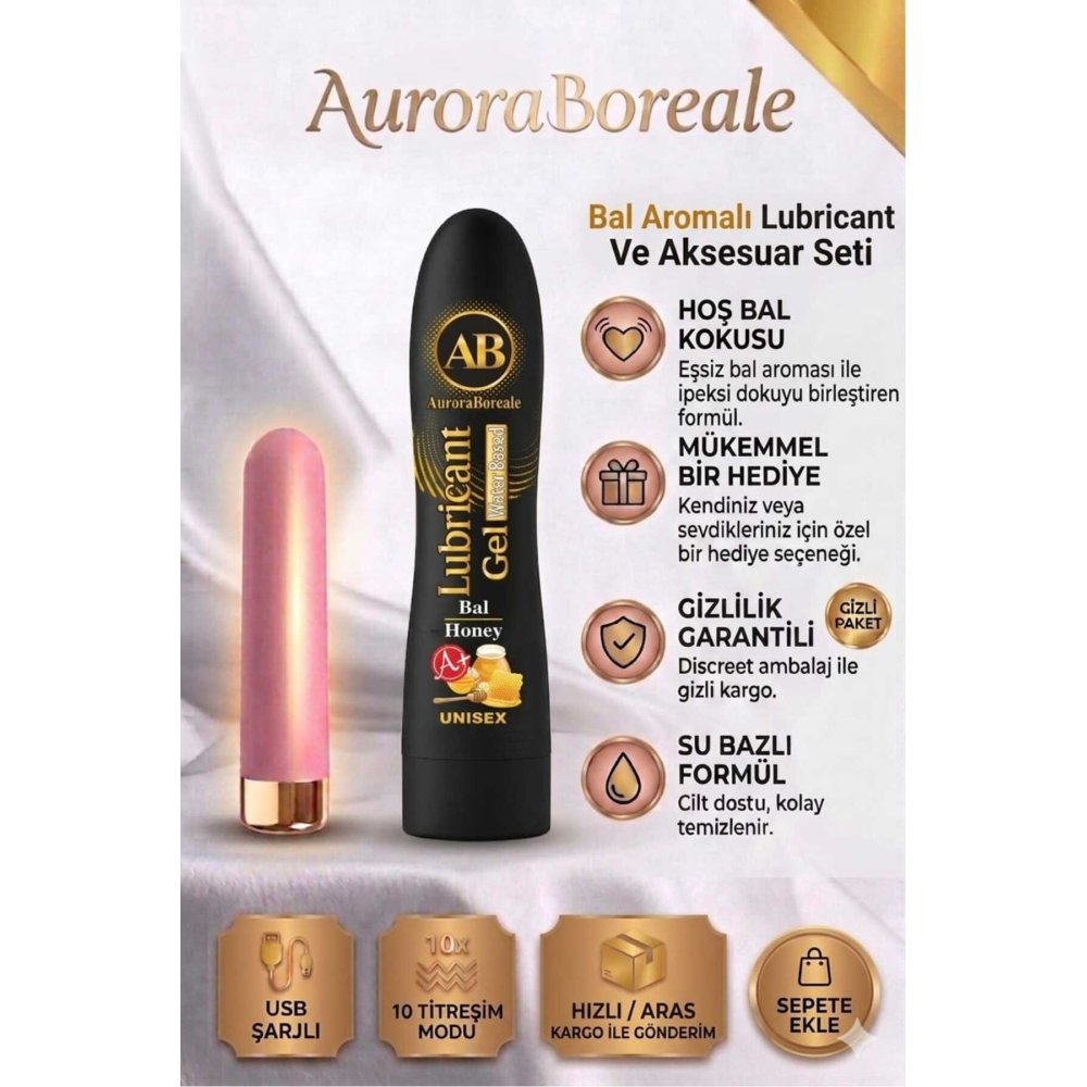 Pembe Renk USB Şarjlı 10 Modlu Vibratör Dildo Premium Ballı Kayganlaştırıcı Jel Set