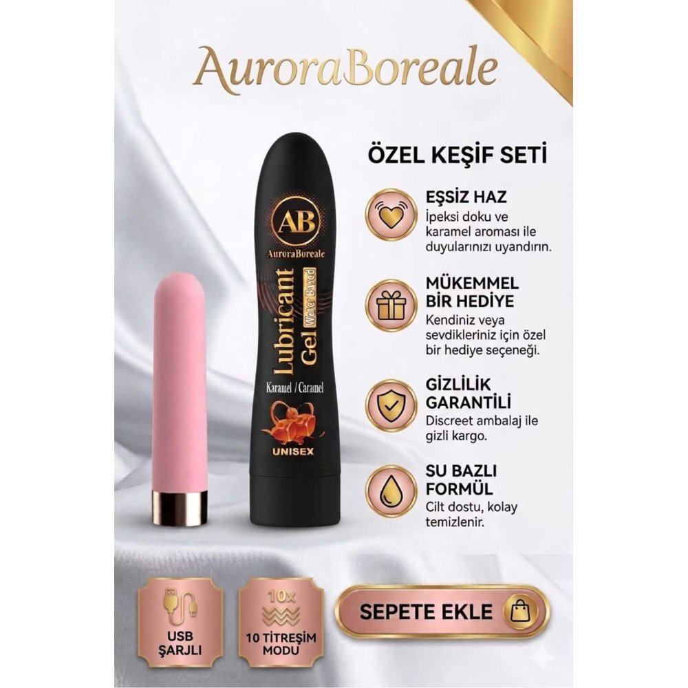 Pembe Renk USB Şarjlı 10 Modlu Vibratör Dildo Premium Karamelli Kayganlaştırıcı Jel Set
