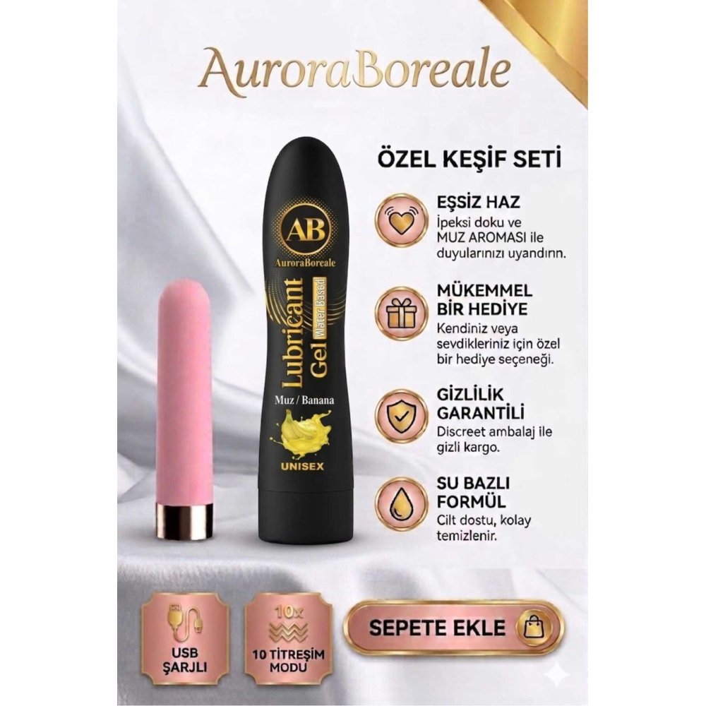 Pembe Renk USB Şarjlı 10 Modlu Vibratör Dildo Premium Muzlu Kayganlaştırıcı Jel Set