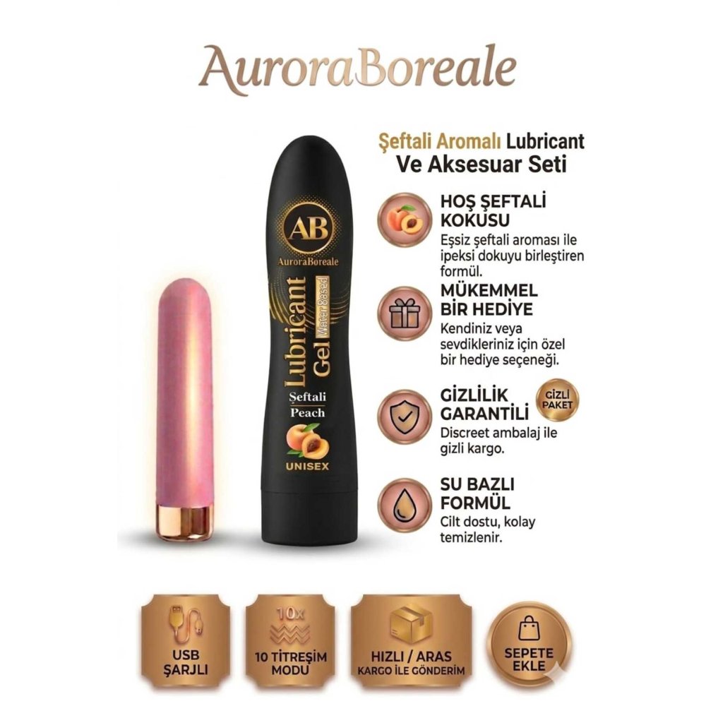 Pembe Renk USB Şarjlı 10 Modlu Vibratör Dildo Premium Şeftali Aromalı Kayganlaştırıcı Jel Set