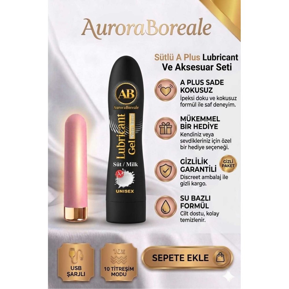 Pembe Renk USB Şarjlı 10 Modlu Vibratör Dildo Premium Süt Aromalı Kayganlaştırıcı Jel Set