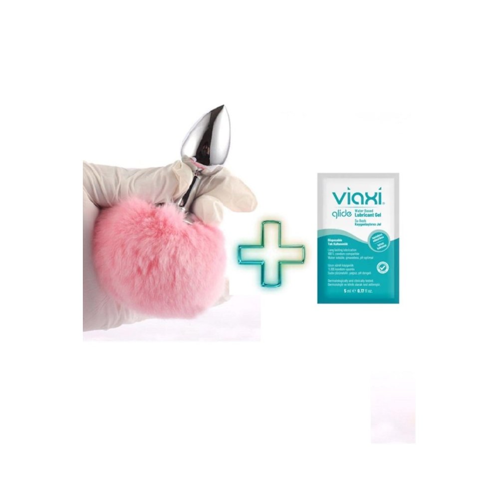 Ponpon Kuyruklu Anal Plug Pembe Renkli Peluş Tıpa Kayganlaştırıcı Hediyeli
