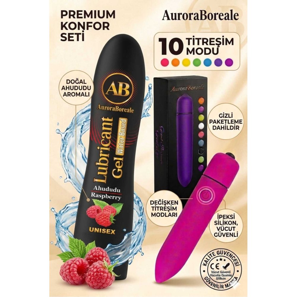 Premium 125 ML Ahududu Aromalı 10 Titreşim Modlu Aksesuar Kayganlaştırıcı Jel Seti