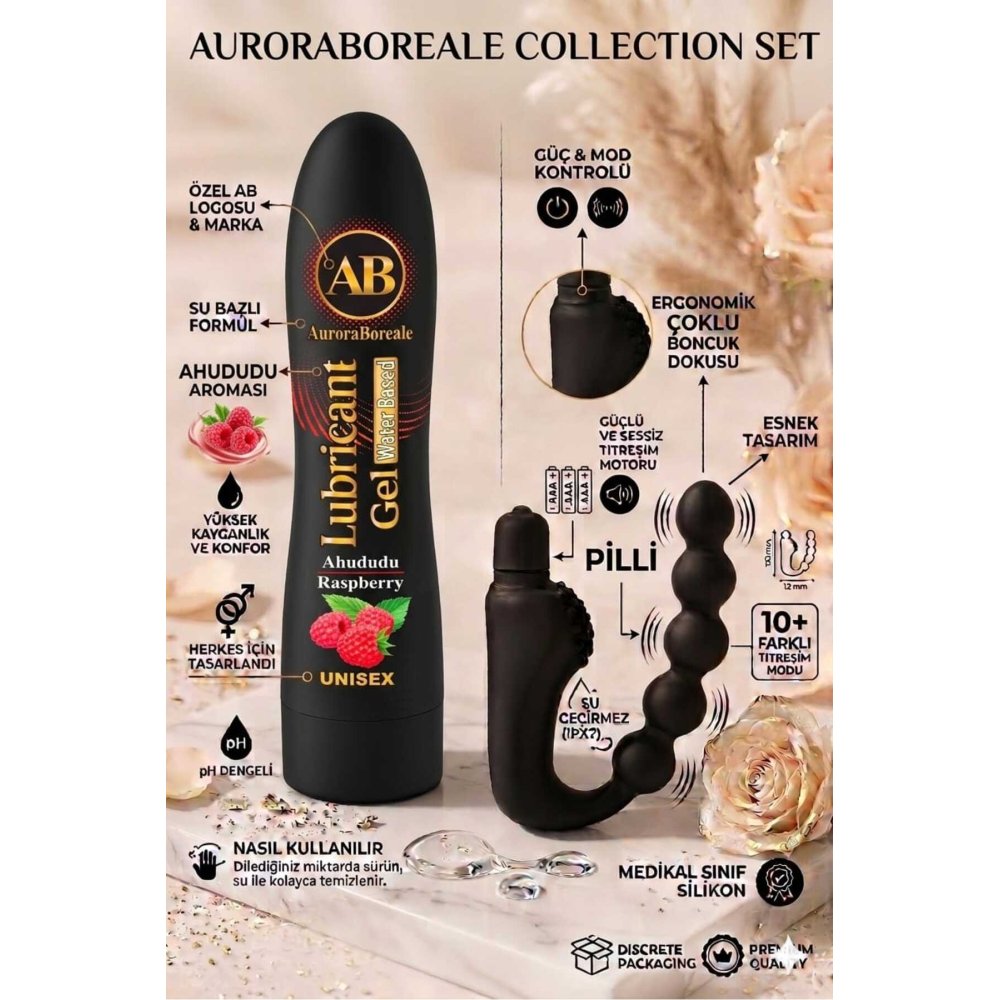 Premium 125 ML Ahududu Aromalı Kayganlaştırıcı 10 Titreşim Modlu Boğumlu Masaj Aksesuar Set