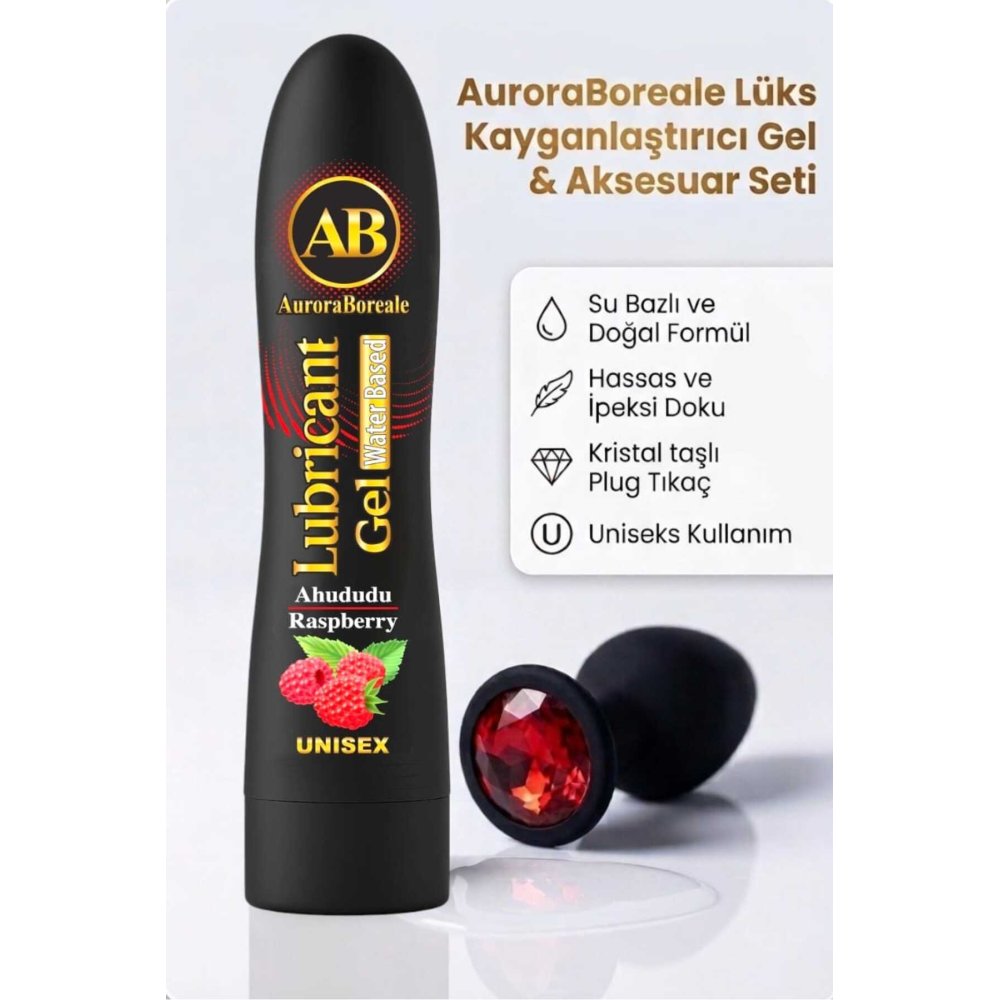Premium 125 ML Ahududu Aromalı Kayganlaştırıcı Jel Kırmızı Taşlı Aksesuar 2 li Set