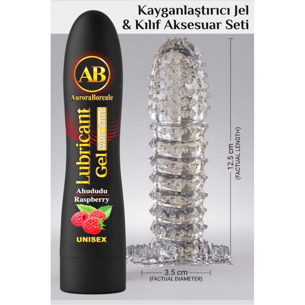 Premium 125 ML Ahududu Aromalı Kayganlaştırıcı Jel Şeffaf Kılıf Tırtıklı Prezervatif 2 li Set