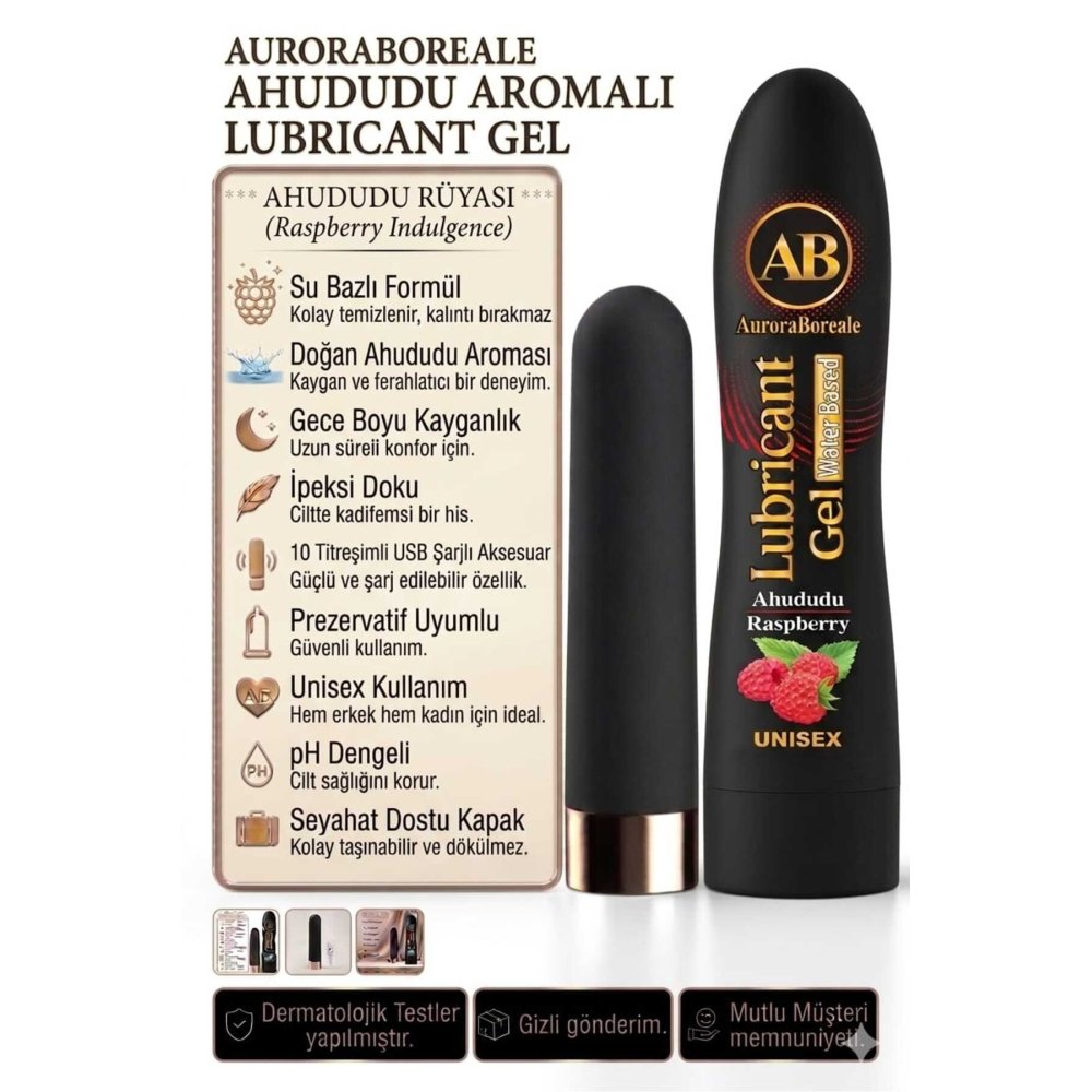 Premium 125 ML Ahududu Aromalı Kayganlaştırıcı Jel USB Şarjlı 10 Titreşim Modlu Aksesuar Set