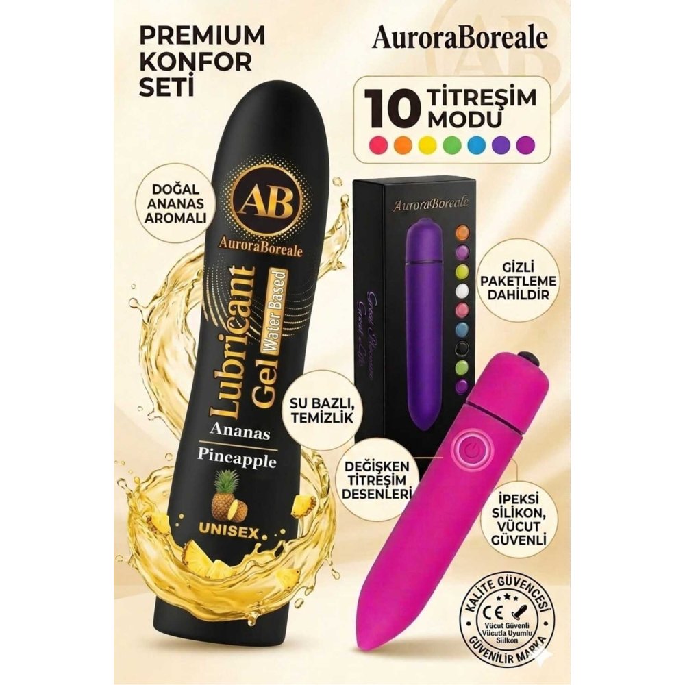 Premium 125 ML Ananaslı Kayganlaştırıcı Jel 10 Titreşim Modlu Aksesuar 2 li Set