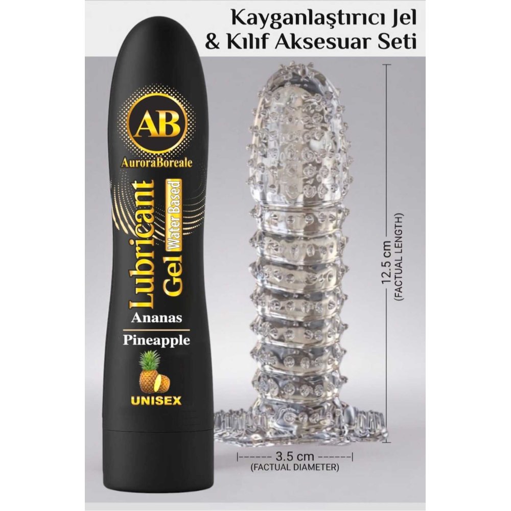 Premium 125 ML Ananaslı Kayganlaştırıcı Jel Şeffaf Kılıf Tırtıklı Prezervatif 2 li Set
