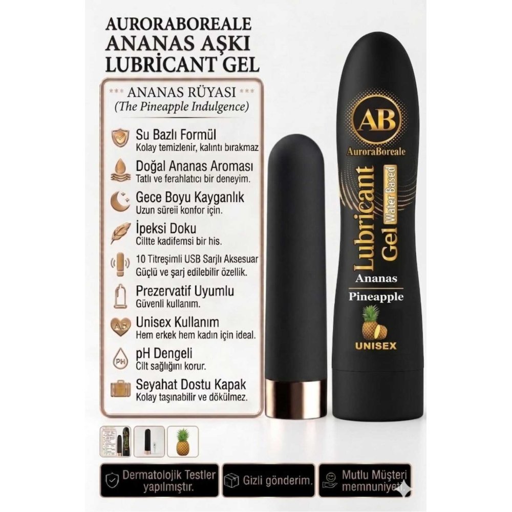Premium 125 ML Ananaslı Kayganlaştırıcı Jel USB Şarjlı 10 Titreşim Modlu Aksesuar Set