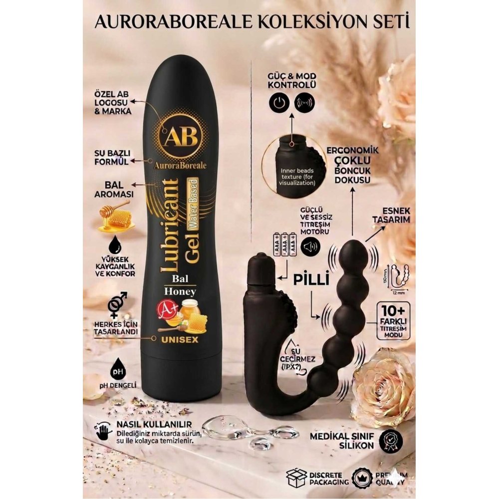 Premium 125 ML Ballı Kayganlaştırıcı Jel 10 Titreşim Modlu Boğumlu Masaj Aksesuar Seti
