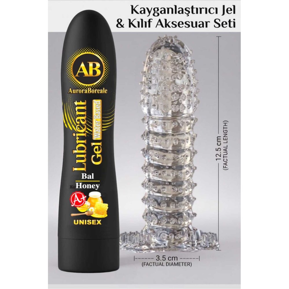 Premium 125 ML Ballı Kayganlaştırıcı Jel Şeffaf Kılıf Tırtıklı Prezervatif 2 li Set