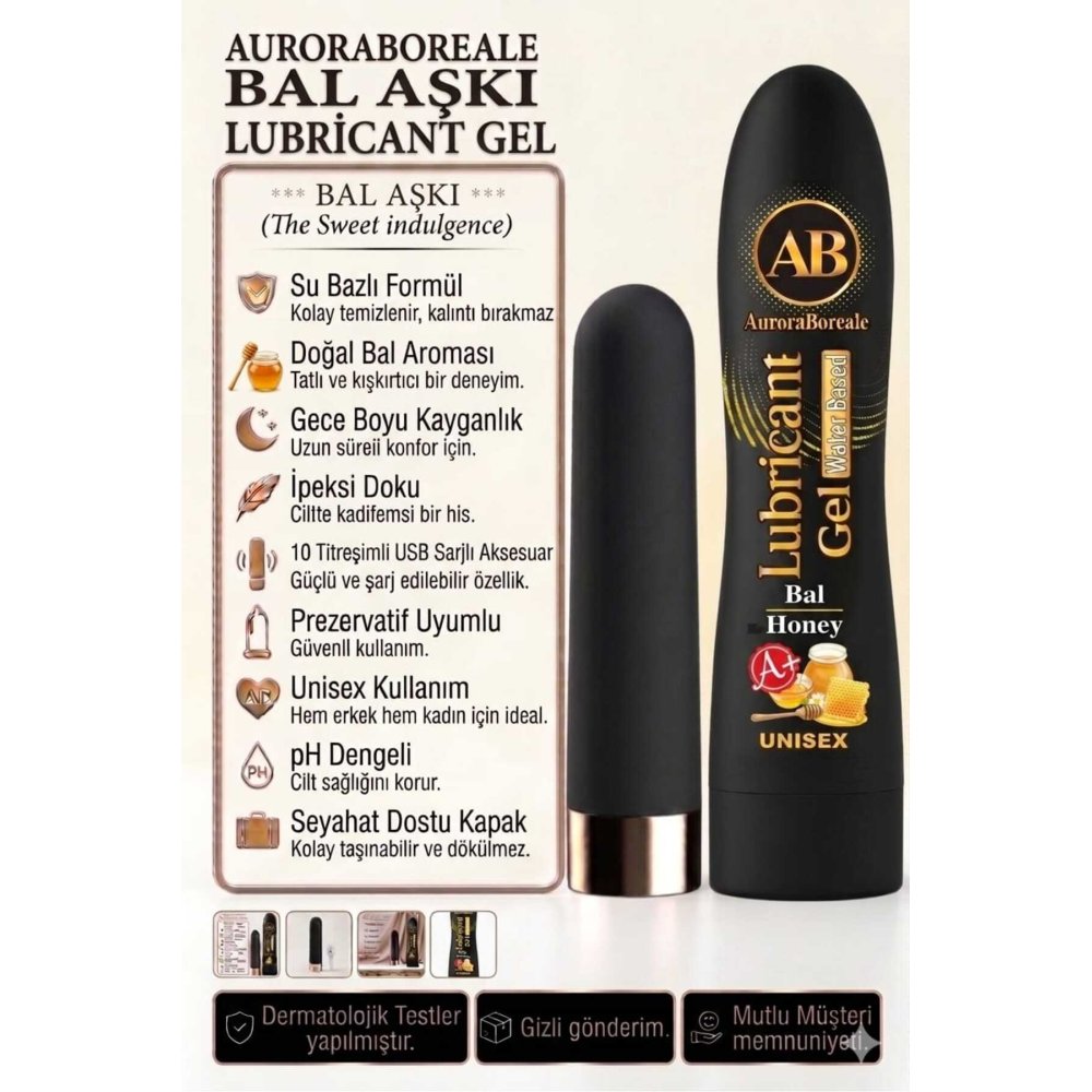 Premium 125 ML Ballı Kayganlaştırıcı Jel USB Şarjlı 10 Titreşim Modlu Aksesuar Set