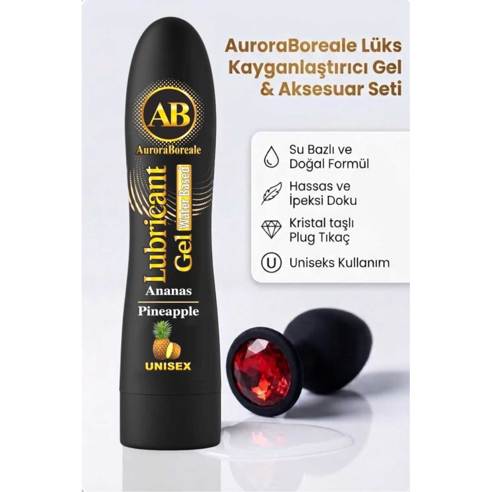 Premium 125 ML Büyük Boy Ananaslı Kayganlaştırıcı Jel Kırmızı Taşlı Aksesuar 2 li Set