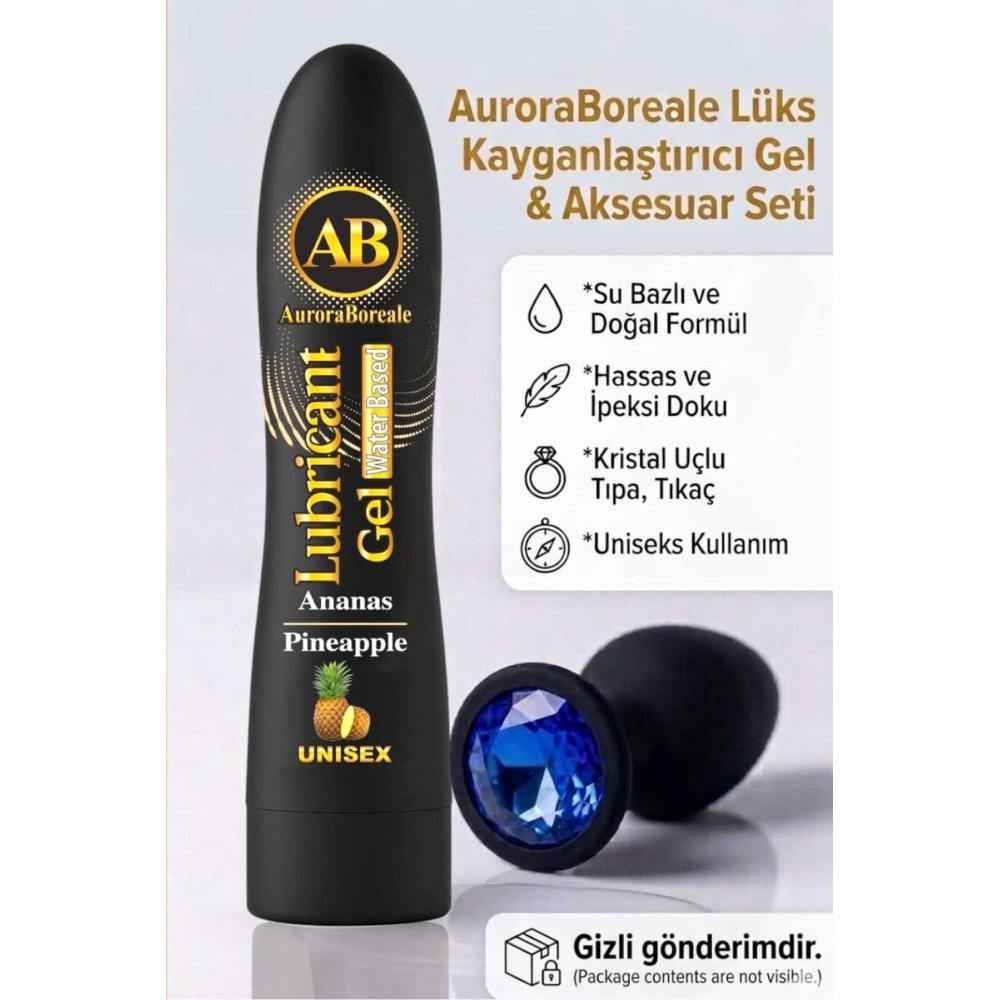 Premium 125 ML Büyük Boy Ananaslı Kayganlaştırıcı Jel Mavi Taşlı Aksesuar Set