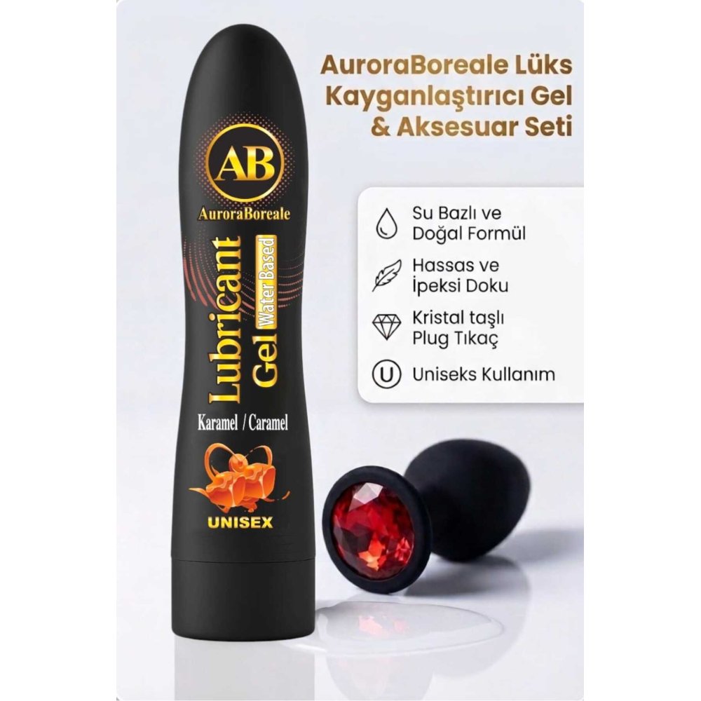 Premium 125 ML Büyük Boy Karamelli Kayganlaştırıcı Jel Kırmızı Taşlı Aksesuar 2 li Set