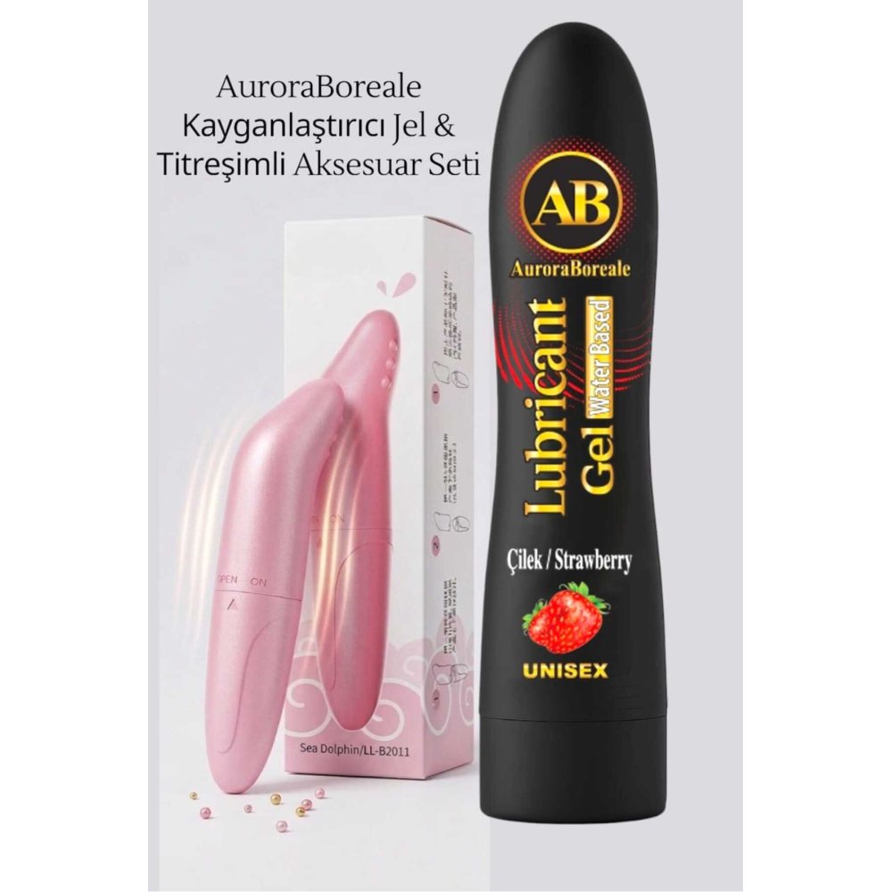 Premium 125 ML Çilekli Kayganlaştırıcı Jel Pembe Güçlü Titreşim 2 li Aksesuar Set