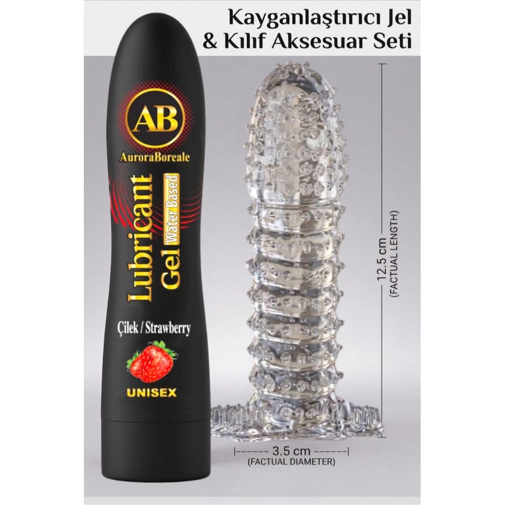 Premium 125 ML Çilekli Kayganlaştırıcı Jel Şeffaf Kılıf Tırtıklı Prezervatif 2 li Set