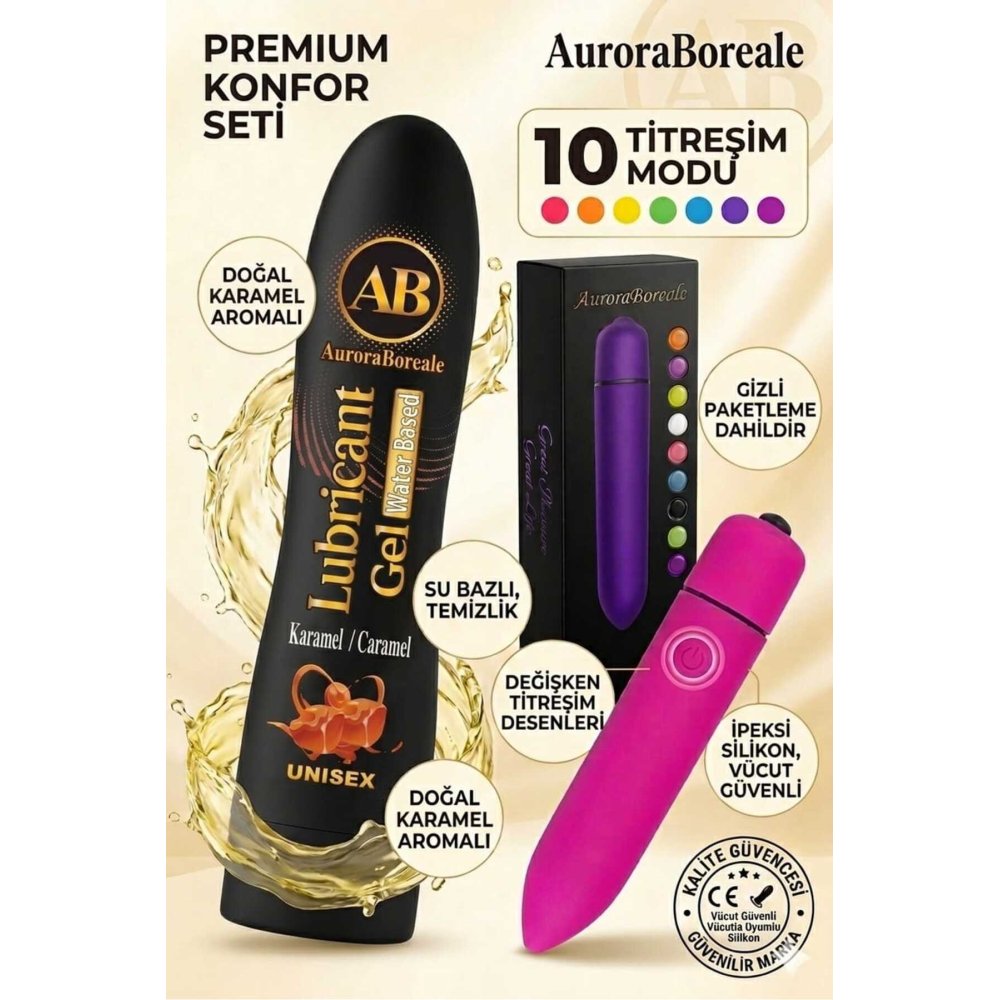 Premium 125 ML Karamelli Kayganlaştırıcı Jel 10 Titreşim Modlu Aksesuar Seti