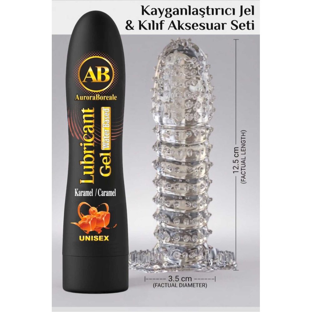 Premium 125 ML Karamelli Kayganlaştırıcı Jel Şeffaf Kılıf Tırtıklı Prezervatif 2 li Set