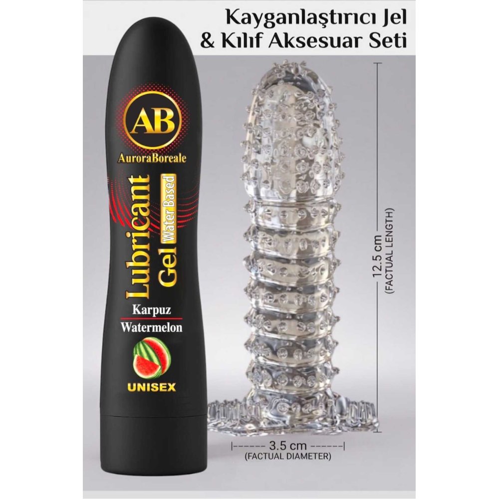 Premium 125 ML Karpuzlu Kayganlaştırıcı Jel Şeffaf Kılıf Tırtıklı Prezervatif 2 li Set