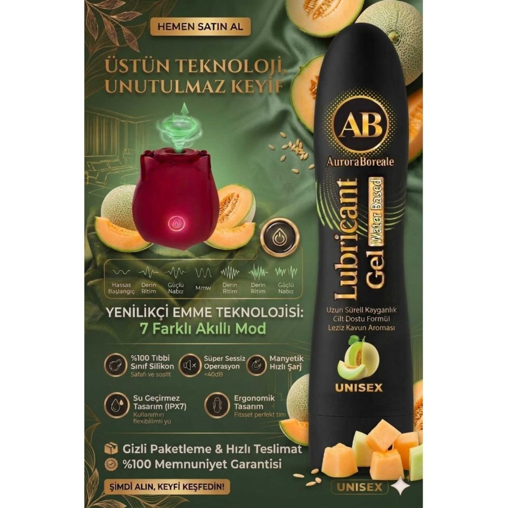 Premium 125 ML Kavunlu Kayganlaştırıcı Jel 7 titreşim Modlu ve Gül Aksesuar Set