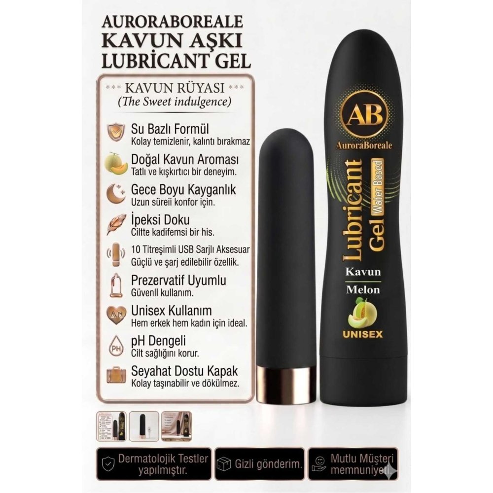 Premium 125 ML Kavunlu Kayganlaştırıcı Jel USB Şarjlı 10 Titreşim Modlu Aksesuar Set