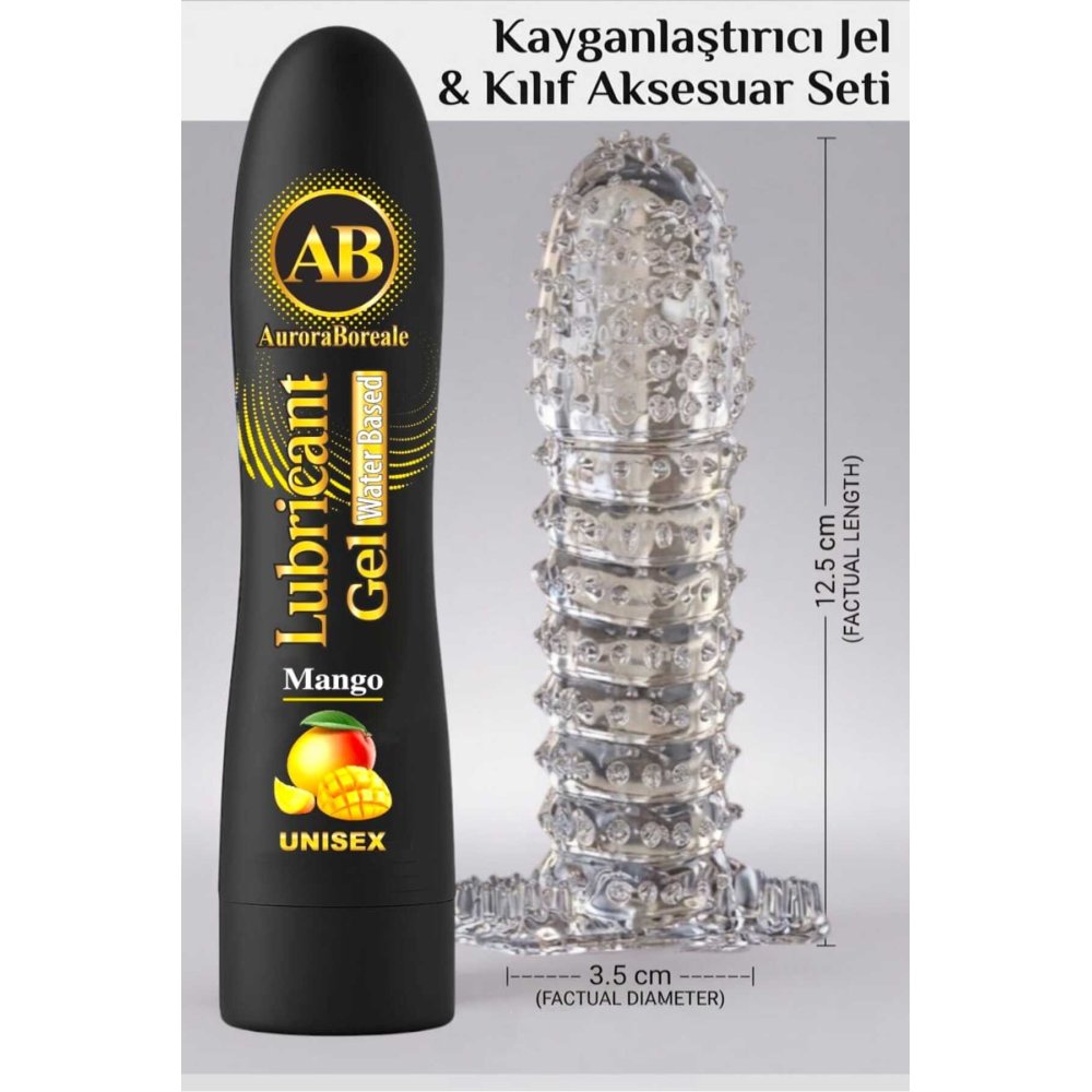 Premium 125 ML Mangolu Kayganlaştırıcı Jel Şeffaf Kılıf Tırtıklı Prezervatif 2 li Set