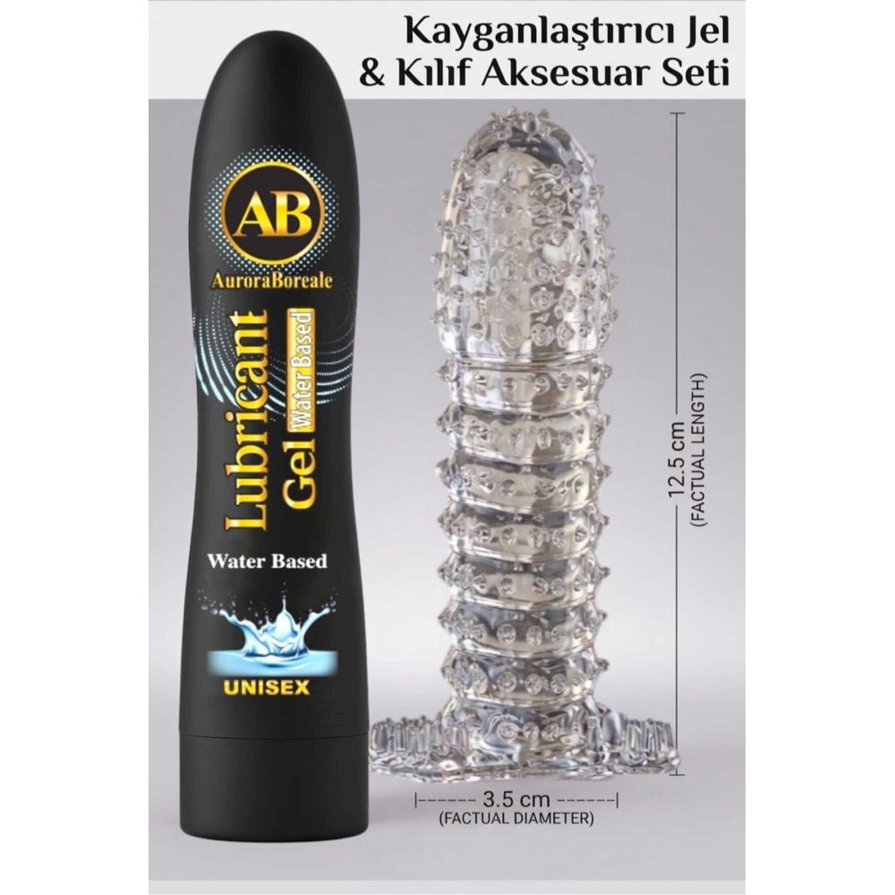Premium 125 ML Sade Su Bazlı Kayganlaştırıcı Jel Şeffaf Kılıf Tırtıklı Prezervatif 2 li Set