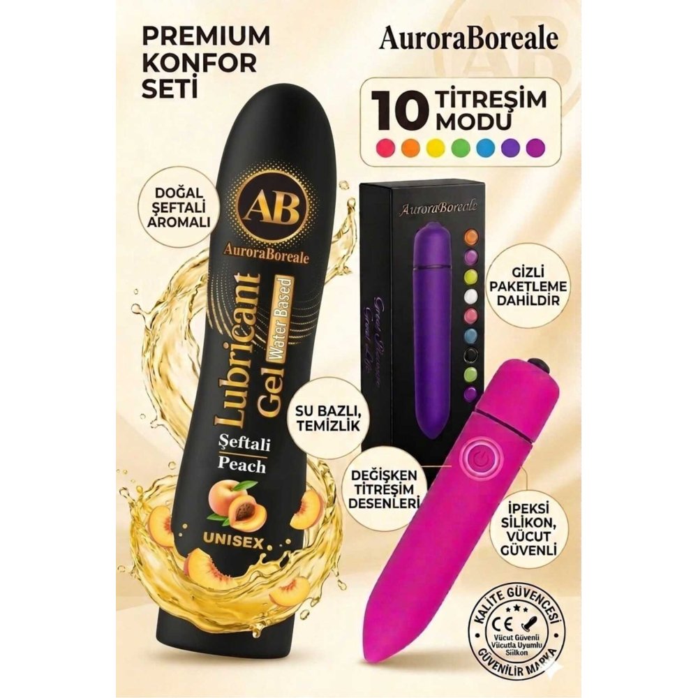 Premium 125 ML Şeftali Aromalı Kayganlaştırıcı Jel 10 Titreşim Modlu Aksesuar Set