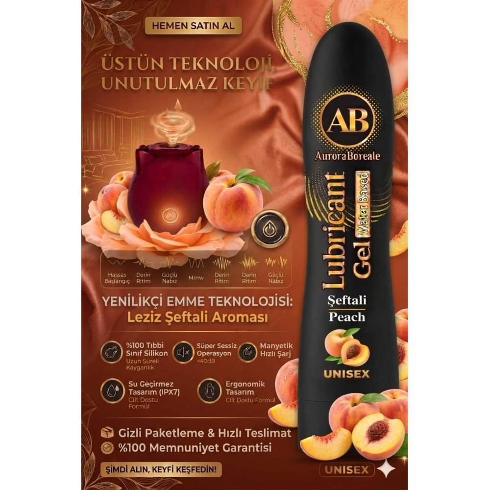 Premium 125 ML Şeftali Aromalı Kayganlaştırıcı Jel 7 titreşim Modlu ve Vakum Gül Aksesuar Set