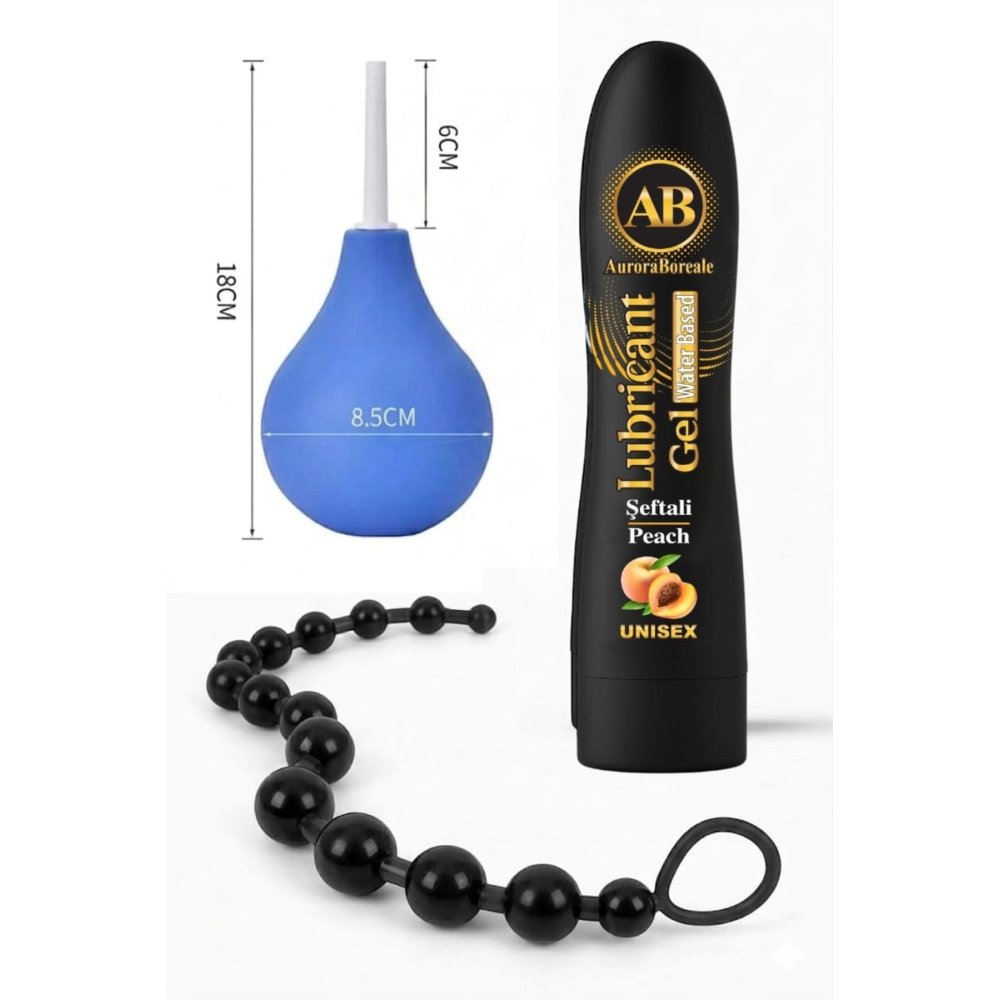 Premium 125 ML Şeftali Aromalı Kayganlaştırıcı Jel Temizleme Pompası Boncuk Aksesuar Set